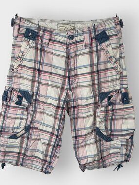 Jet Lag Mens Organic Sanforized Cargo Shorts | 33 | Plaid | Utility Gorpcore